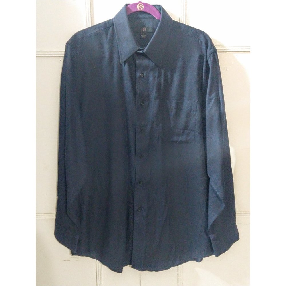 H&H Men Mens Button Up Long Sleeve Dress Shirt Blue Size 15 1/2 (32/33) SALE!